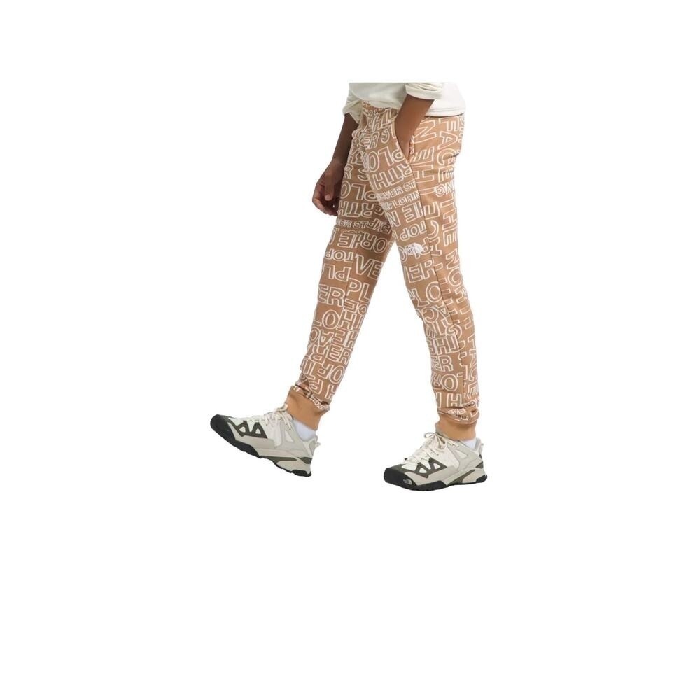 North Face NEW Boys Fleece Joggers Almond Butter Size Medium/10 Spellout